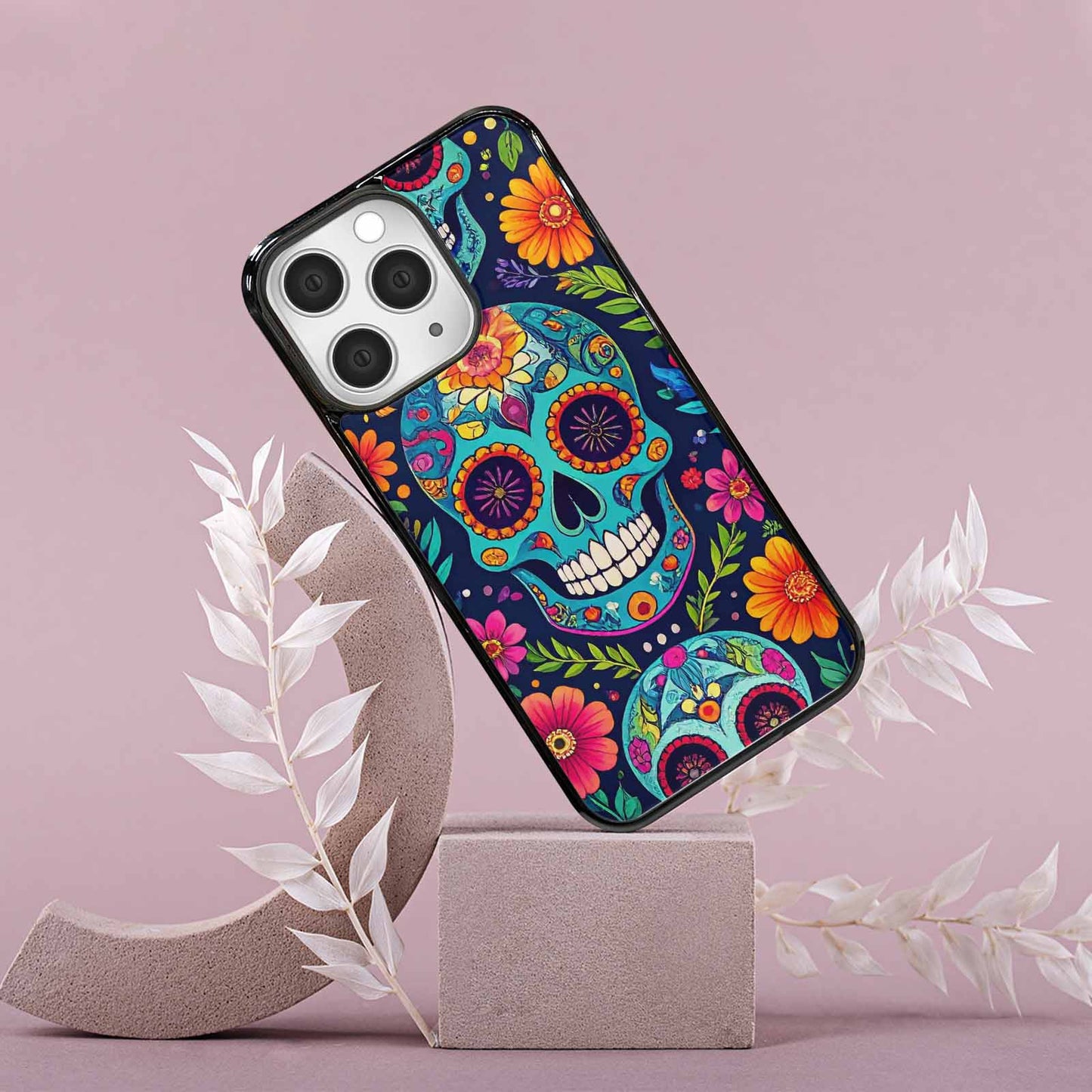 iPhone 15 Pro Max Case — Rainbow Sugar Skull Weave 3 Personalized, Custom Printed Phone Case