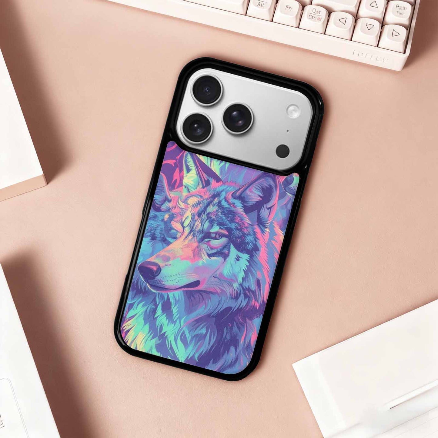 iPhone 17 Pro Case — Neon Zebra Print Wolf Animal Print, Custom Phone Case