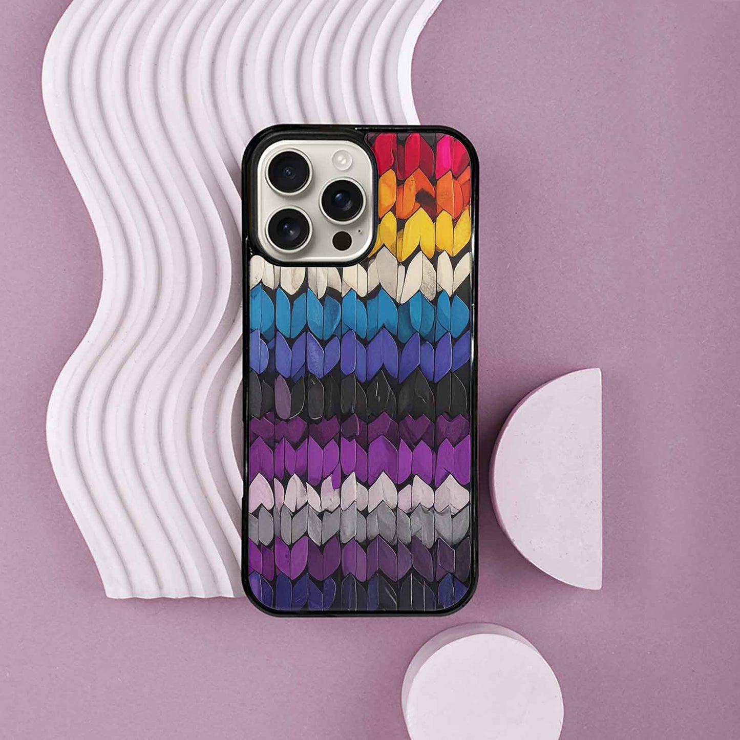 iPhone 16 Pro Max Case — Asexual Flag Color Theme Small Rainbow, Unique Phone Case Design