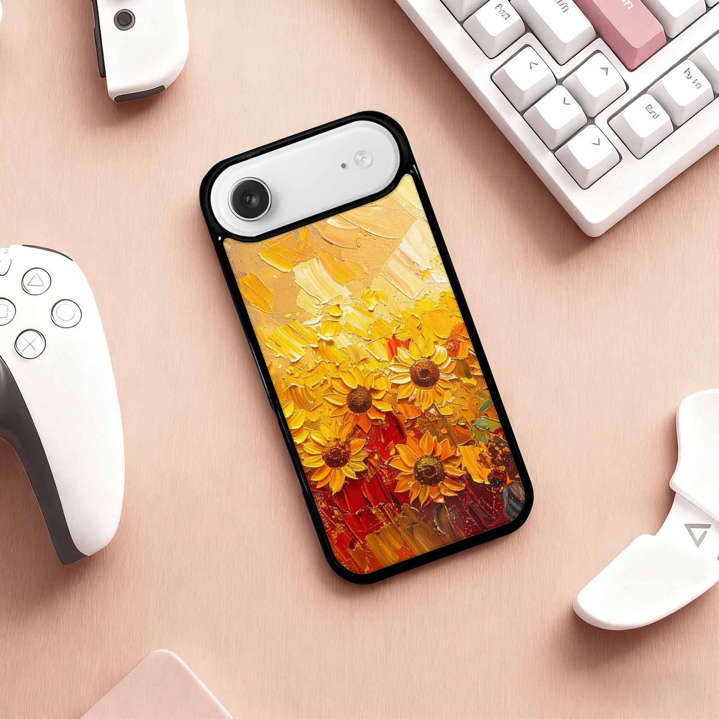 iPhone 17 Air Case — Impressionist Sunflower Brushstroke Pattern Hundreds Floral, Custom Print Case Cover
