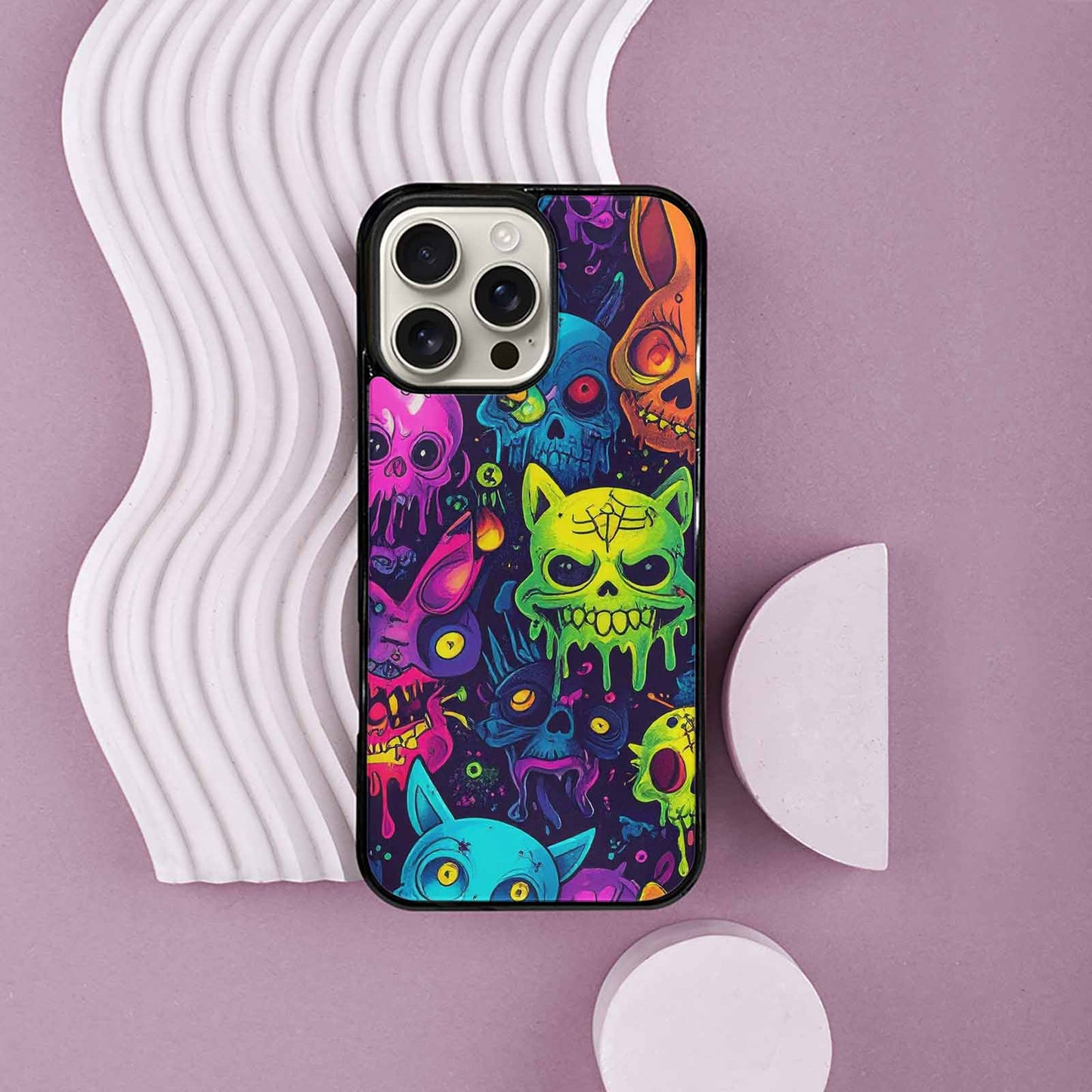 iPhone 16 Pro Max Case — Mixed Toxic Glow Creature Pattern Hundreds, Original Design Phone Case