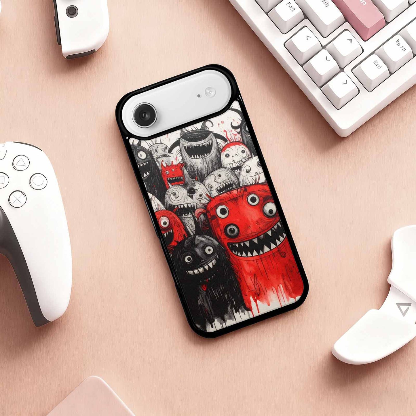 iPhone 17 Air Case — Black Red Ink Monsters General Cartoon, Custom Printed Phone Case