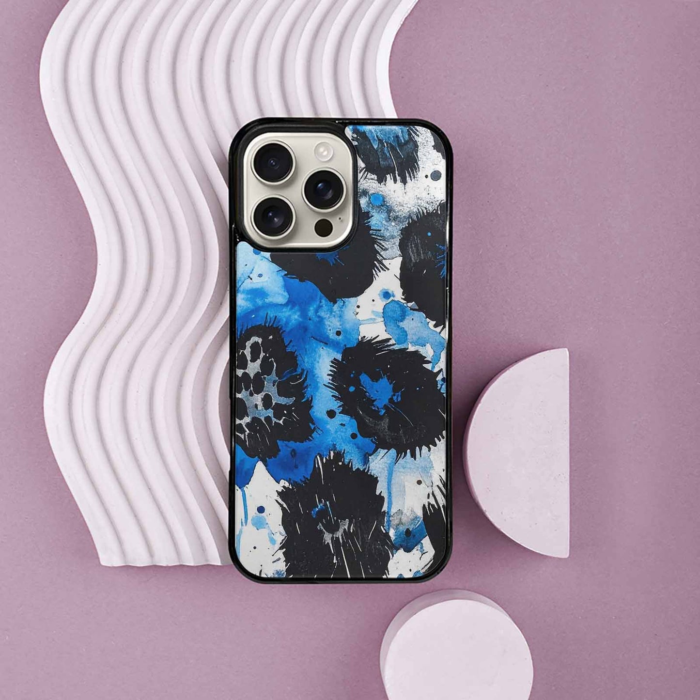 iPhone 16 Pro Max Case — Animal Print Black Blue Ink Animal, Custom Printed Phone Case