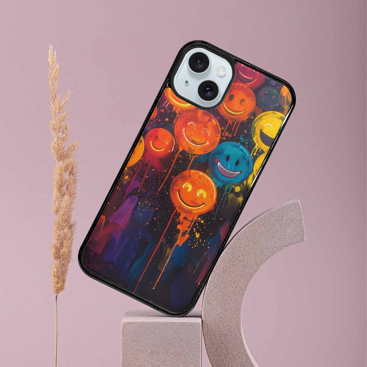 iPhone 15 Plus Case — Smiley Faces Glow Smiley Faces Pattern, Customized Protective Case