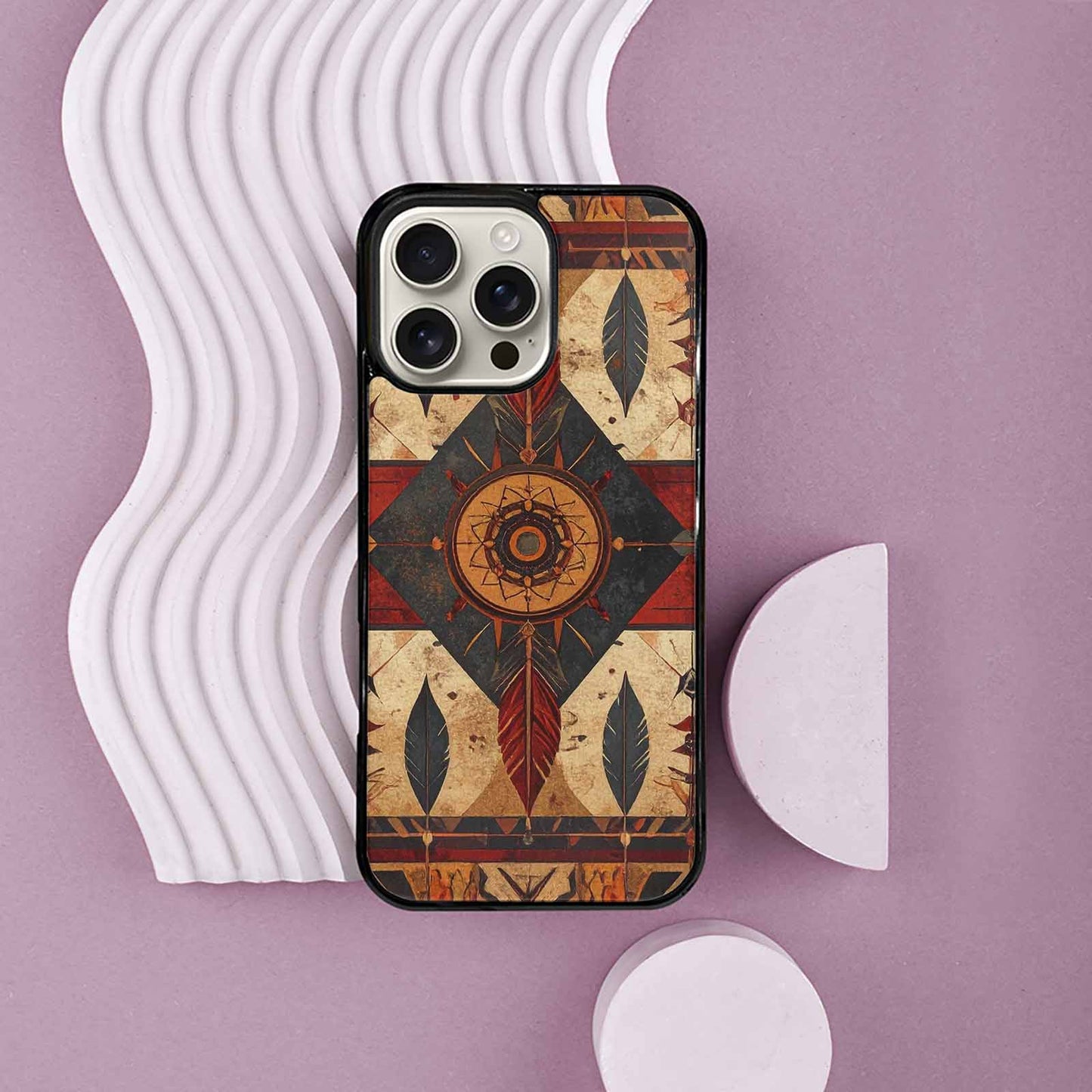 iPhone 16 Pro Max Case — Native American Geometric Pattern Arrows Feathers, Customized Protective Case