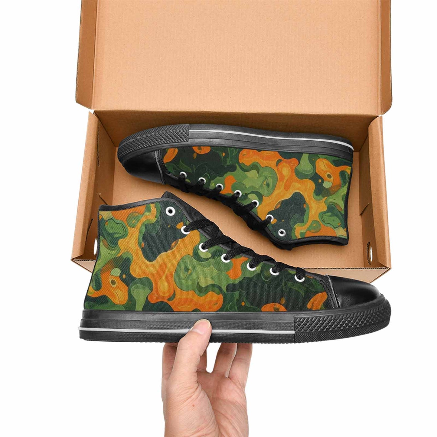 MEN'S Military Camouflage Blotch High Top Canvas Wallpaper Art Shoes
