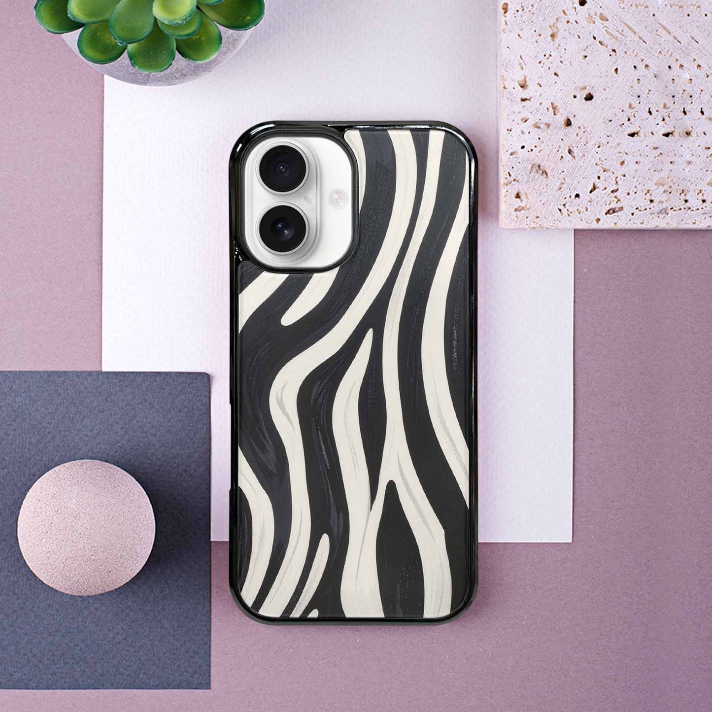 iPhone 16 Case — Modern Zebra Stripe Print Crisp Black, Custom Printed Phone Case