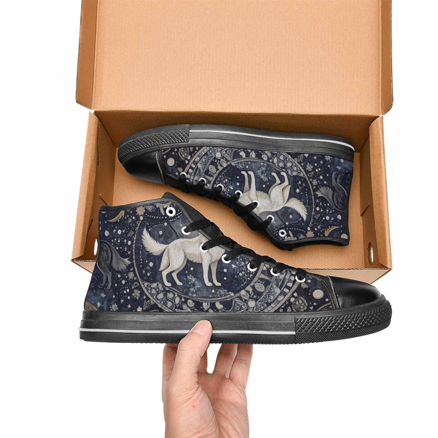 MEN'S Wolves Everywhere Collage High Top Canvas Vibrant Chaos Shoes