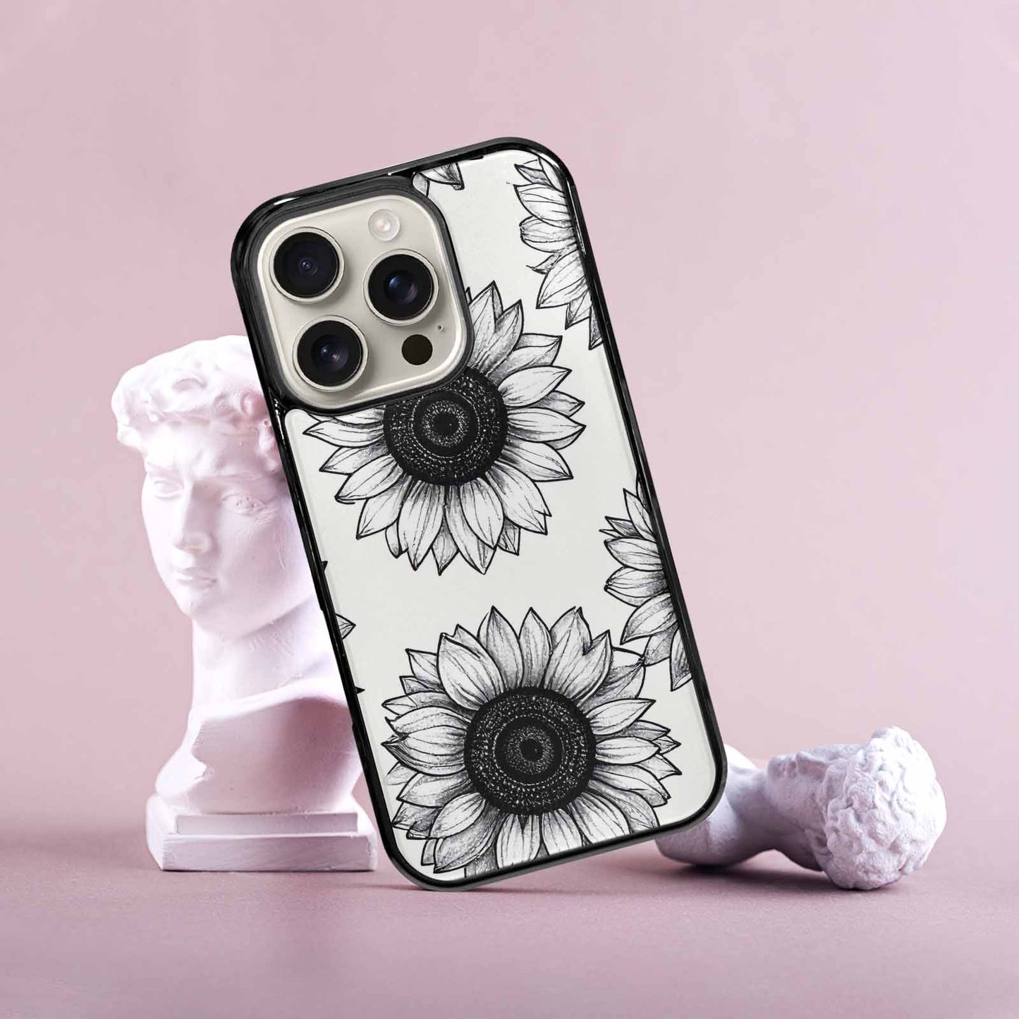 iPhone 16 Pro Case — Minimalist Black Line Art Sunflowers On, Personalized Phone Case