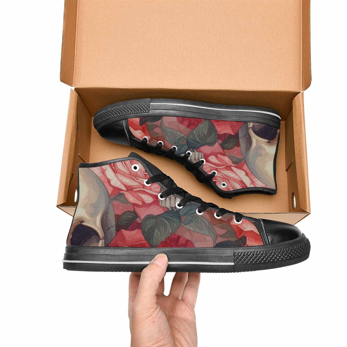 MEN'S Skulls Roses Soft Airbrush High Top Canvas Neon Fantasy Custom Sneakers