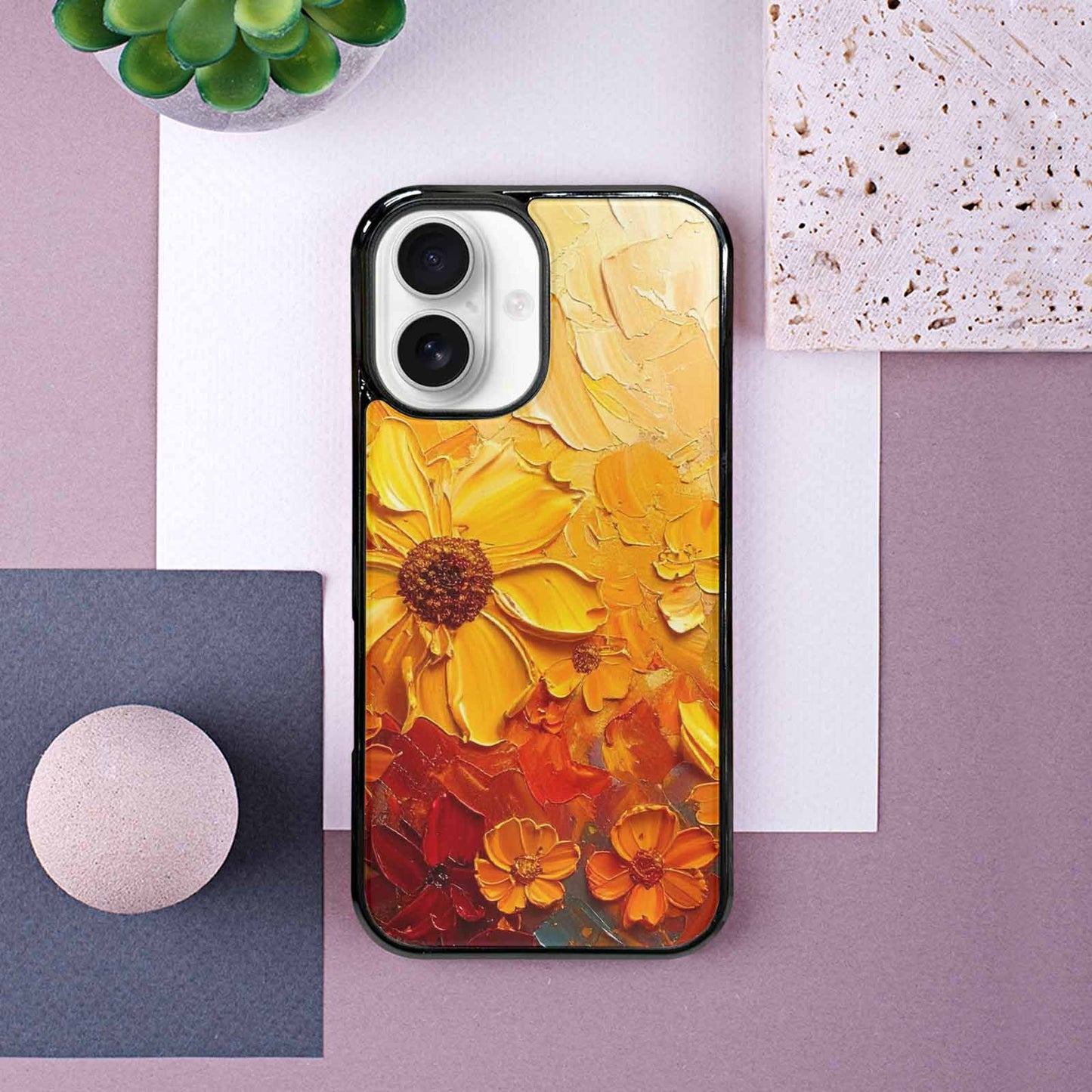 iPhone 16 Case — Impressionist Sunflower Brushstroke Pattern Hundreds Of, Custom Printed Phone Case