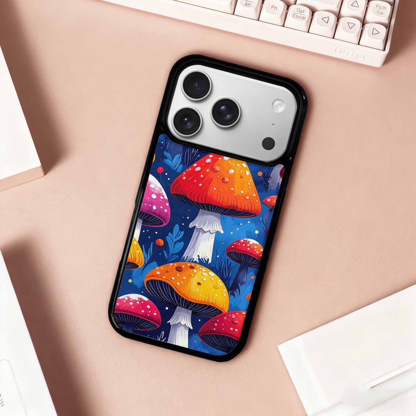 iPhone 17 Pro Case — Vivid Winter Mushroom Seamless Cartoon Cute, Custom Printed Phone Case