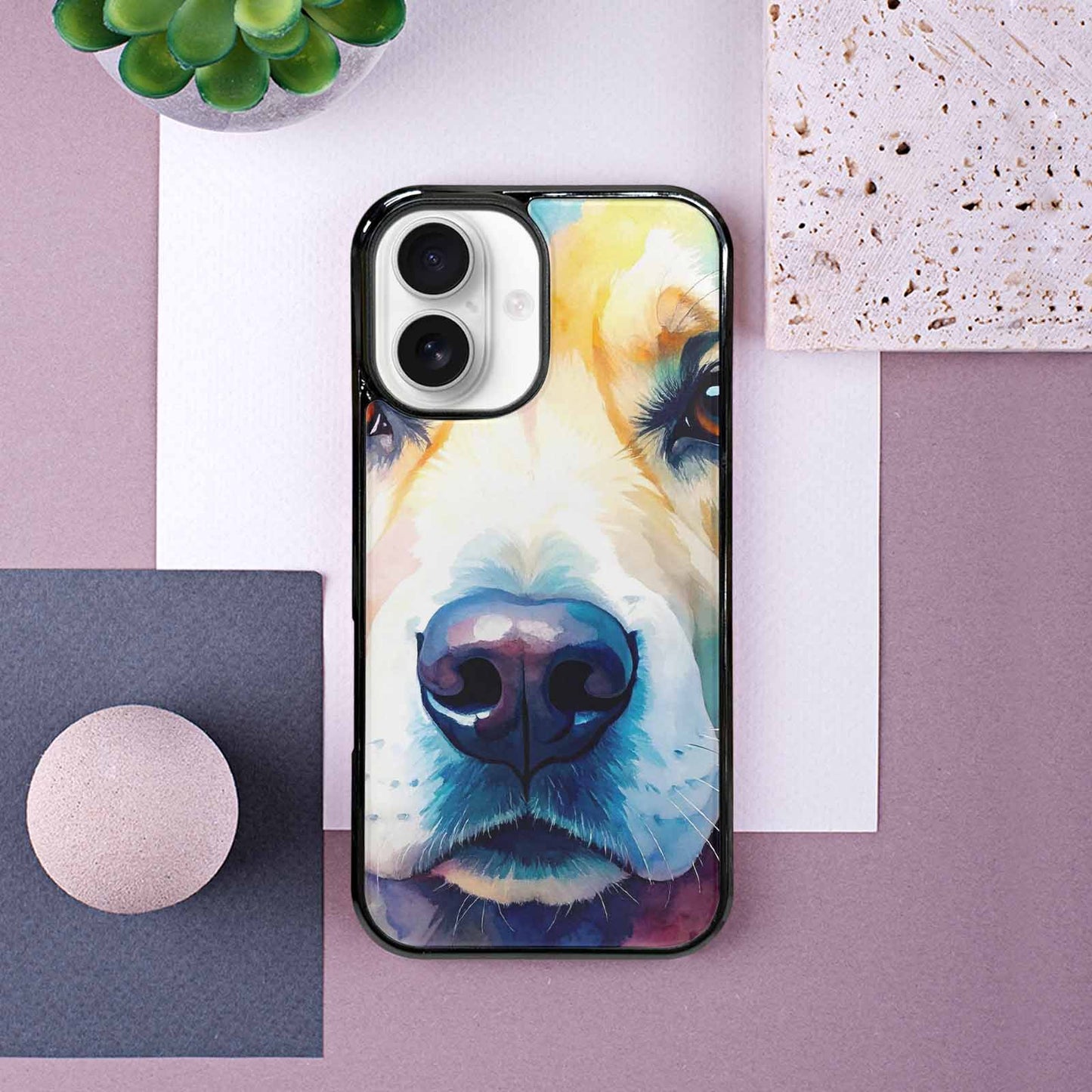 iPhone 16 Case — Golden Retriever Watercolor Art Pattern, Custom Printed Phone Case