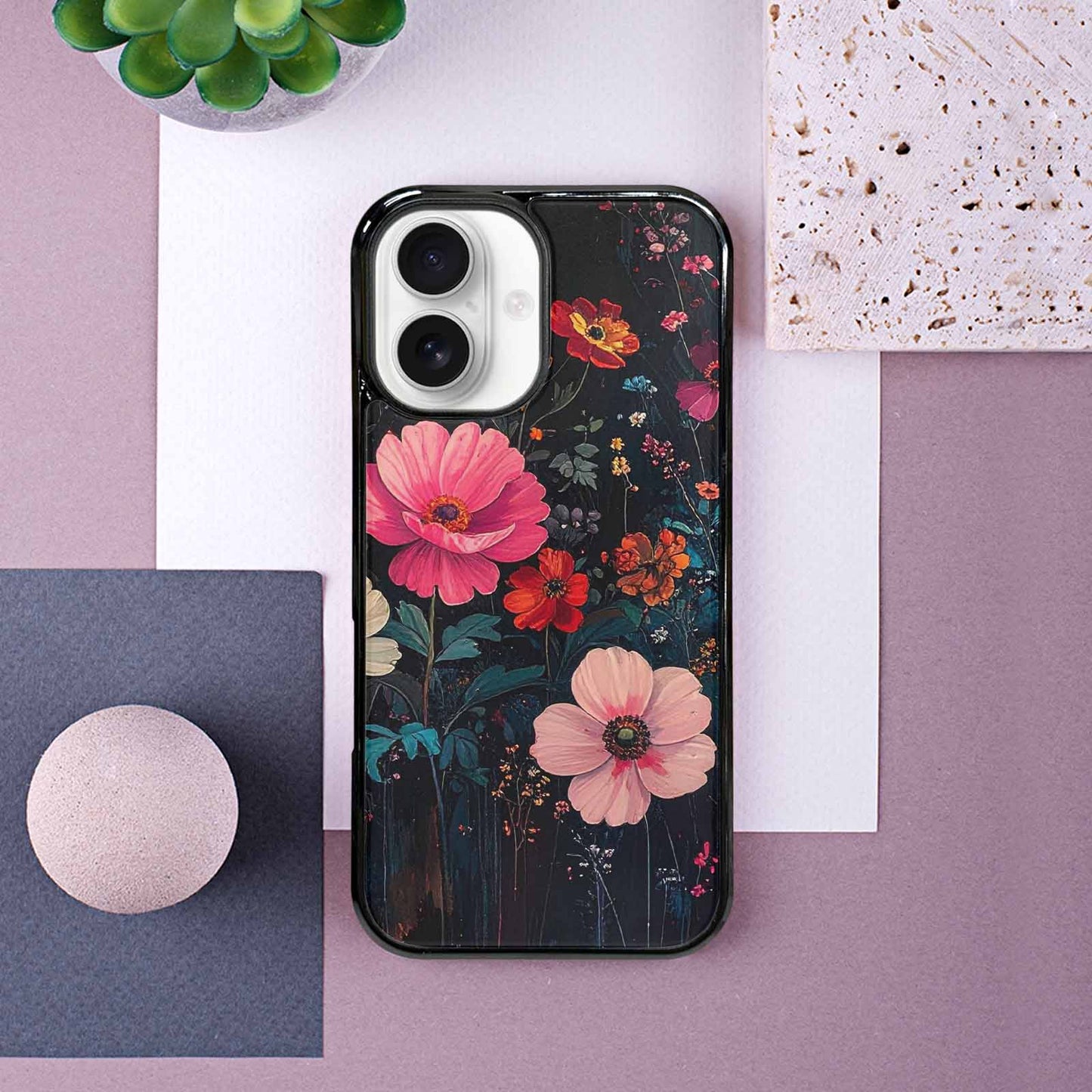iPhone 16 Case — Shadowy Glitch Floral Pattern Hundreds Of, Custom Print Case Cover