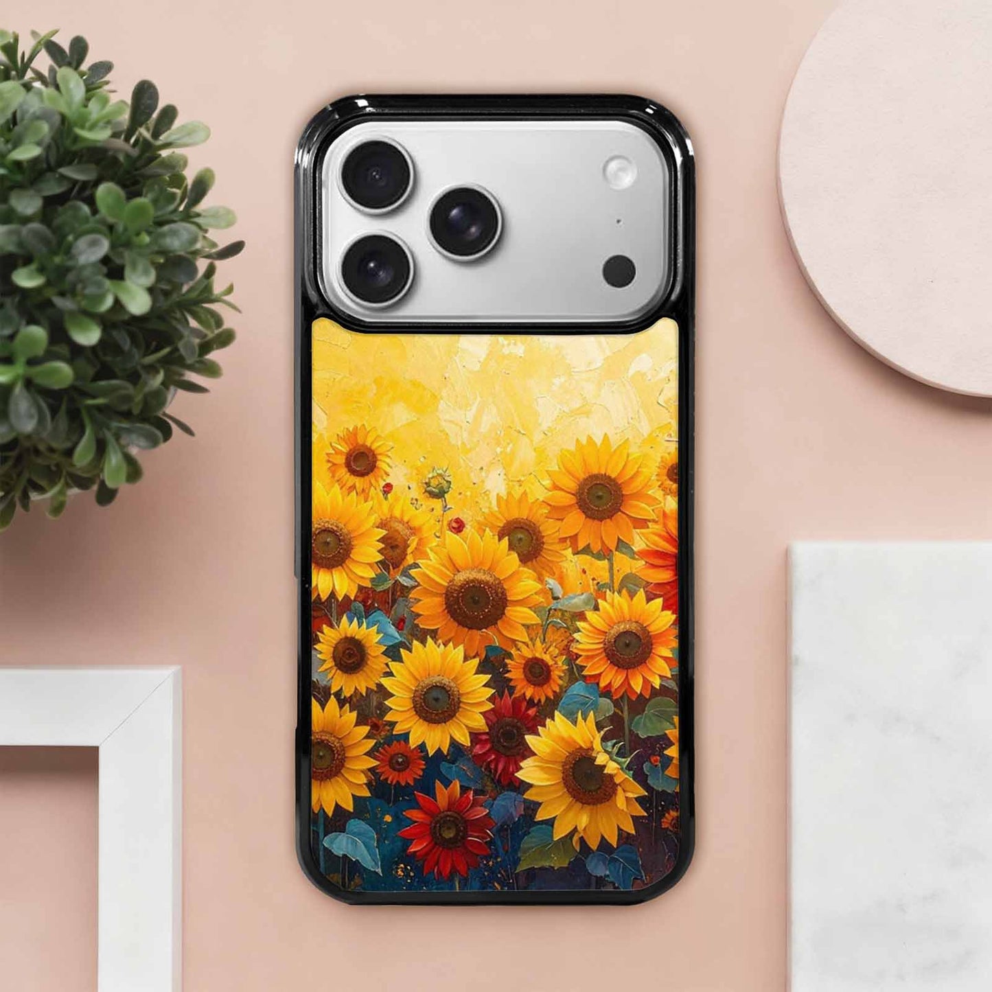 iPhone 17 Pro Max Case — Full Color Vibrant Sunflower Floral, Custom Designed Case Cover
