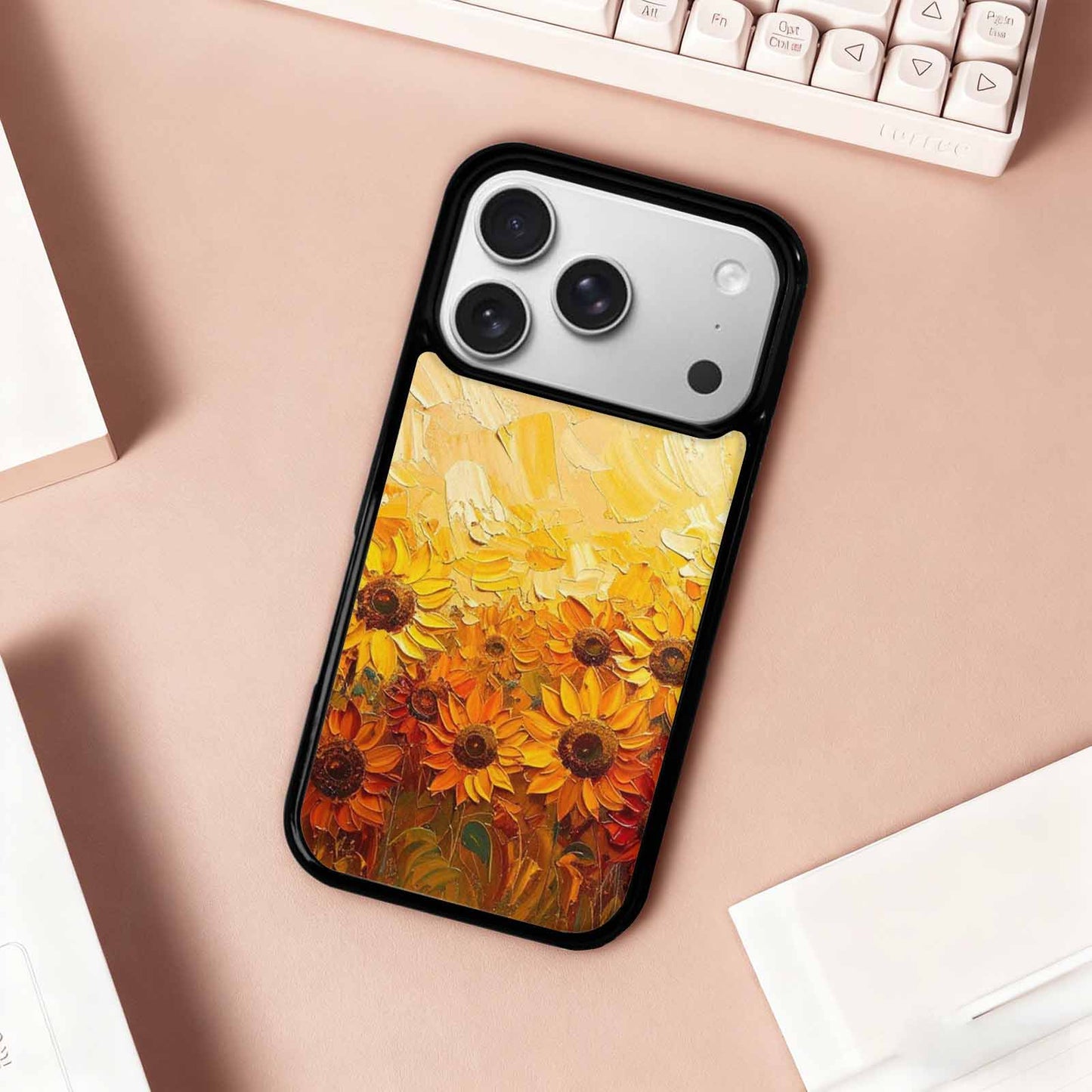 iPhone 17 Pro Case — Impressionist Sunflower Brushstroke Pattern Hundreds Floral, Custom Art Phone Cover