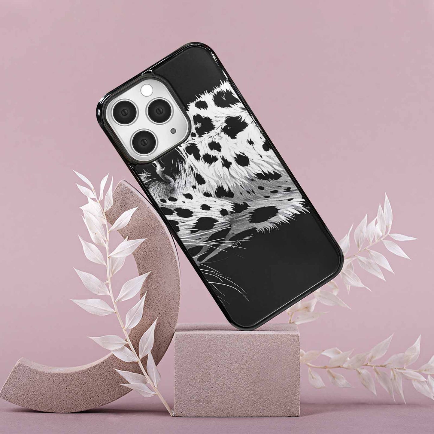 iPhone 15 Pro Max Case — Leopard Print Black And White Style, Personalized Phone Case