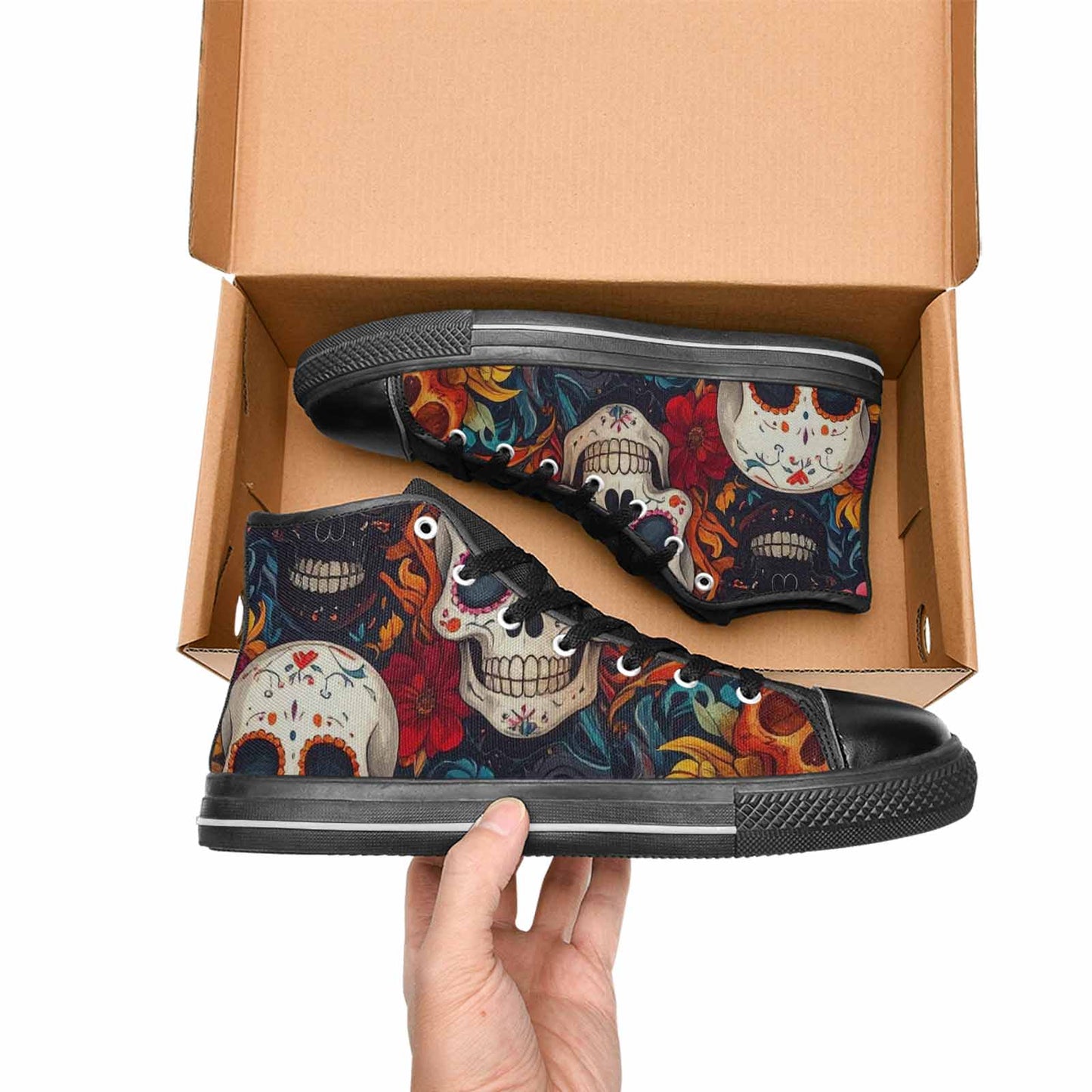 WOMEN'S Skull High Top Canvas Wallpaper Art Shoes