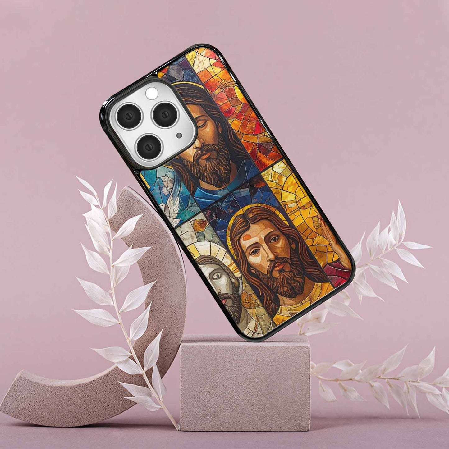 iPhone 15 Pro Max Case — Jesus Face Small Cross And Faith, Custom Art Phone Cover
