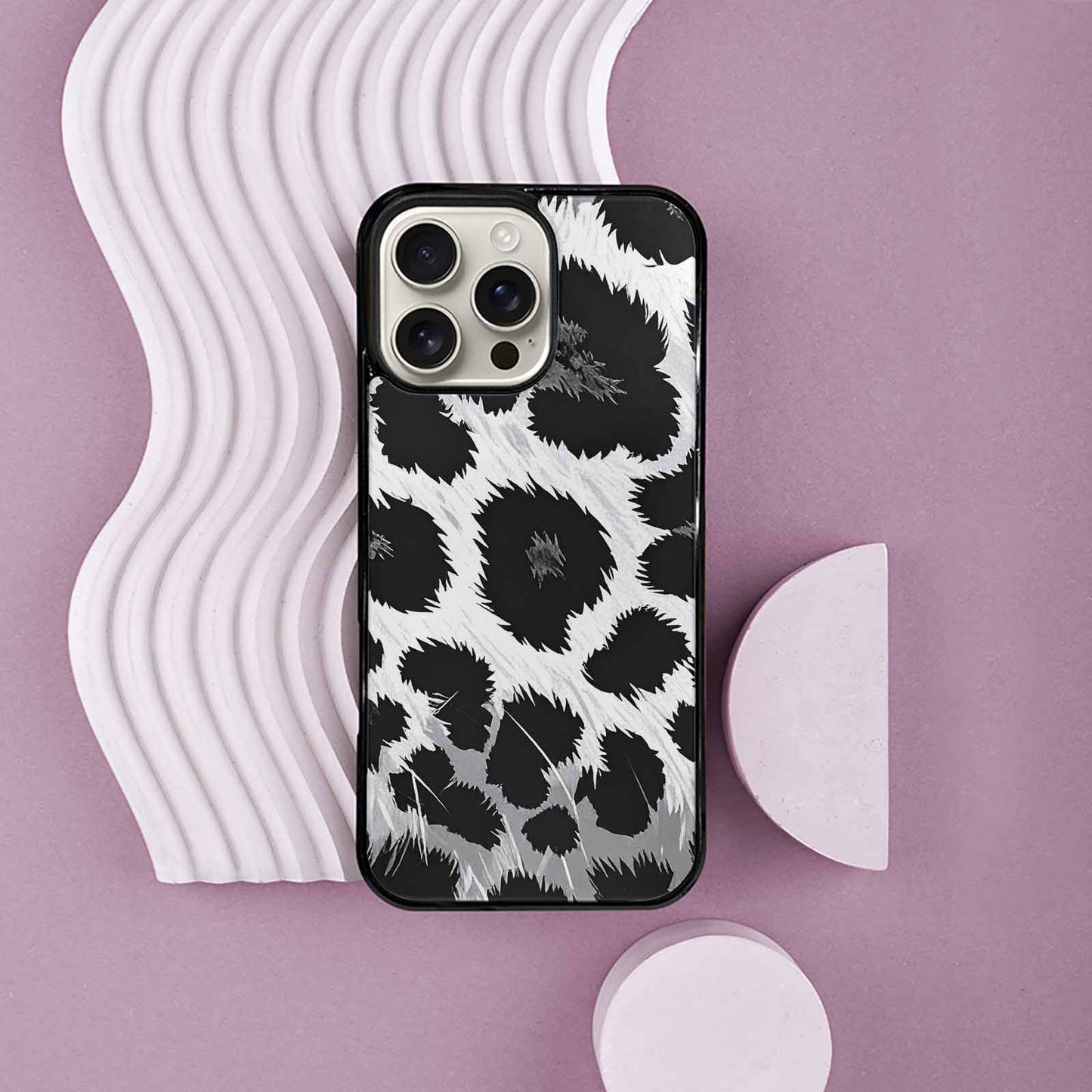 iPhone 16 Pro Max Case — Leopard Print Black And White Style, Original Design Phone Case