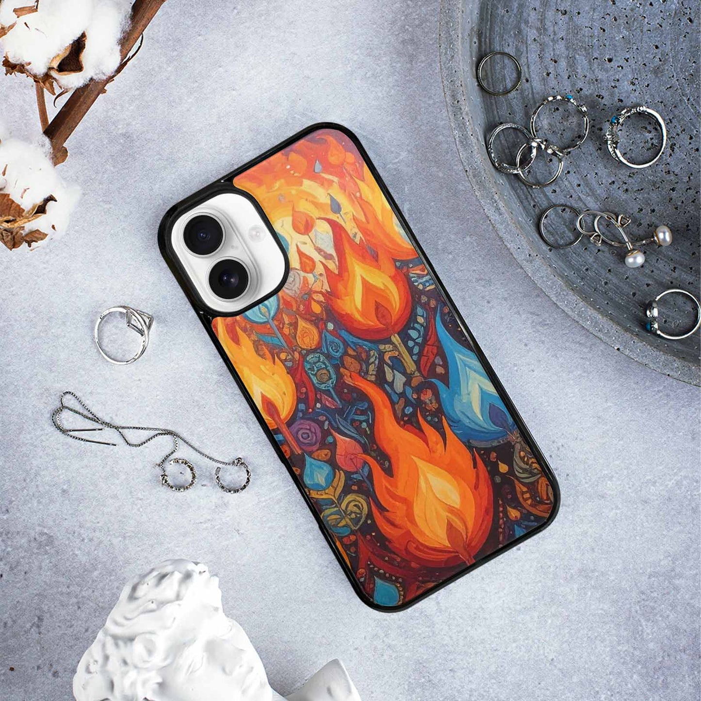 iPhone 16 Plus Case — Flame Burst Full Color Vibrant Flame, Original Design Phone Case