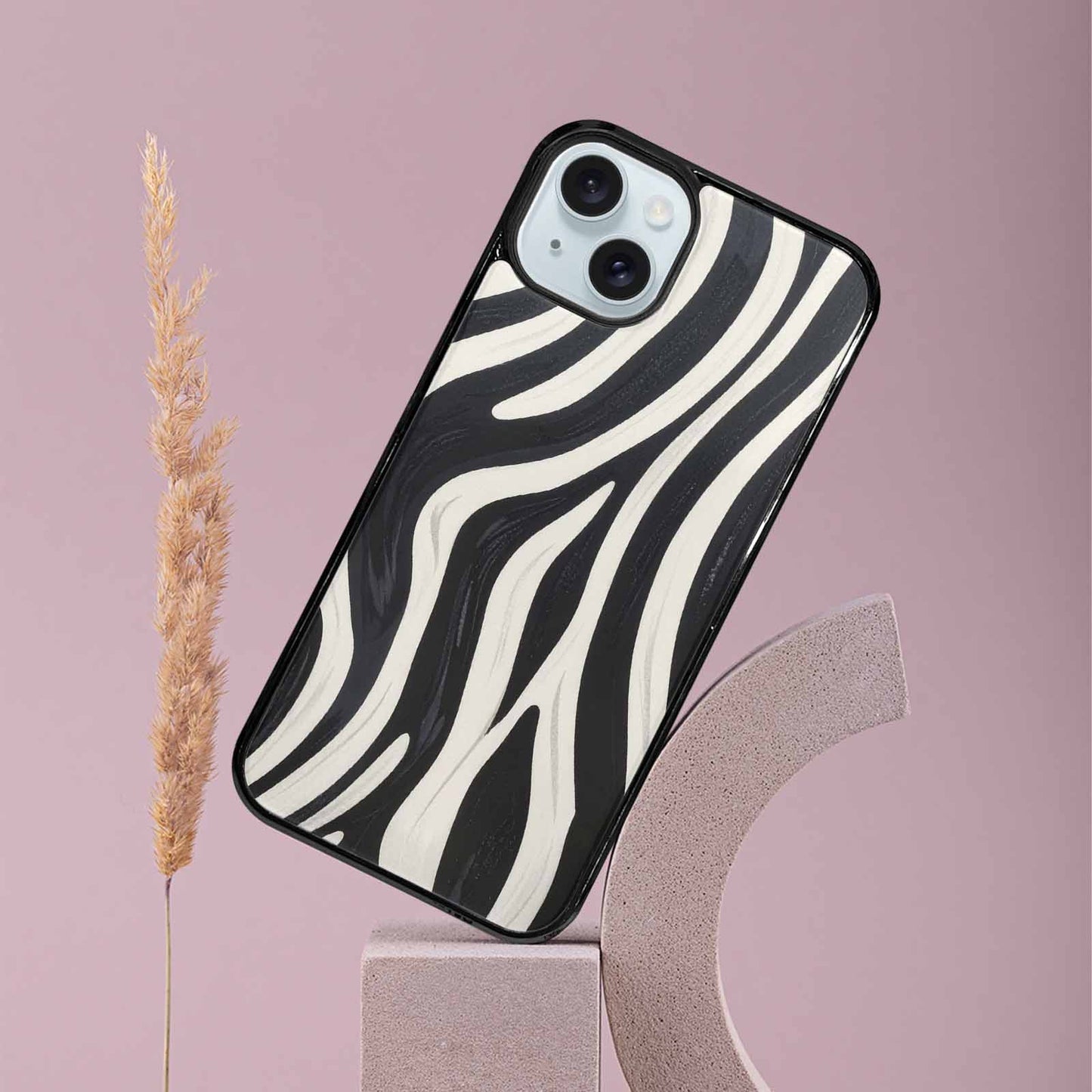 iPhone 15 Plus Case — Modern Zebra Stripe Print Crisp Black, Personalized Phone Case