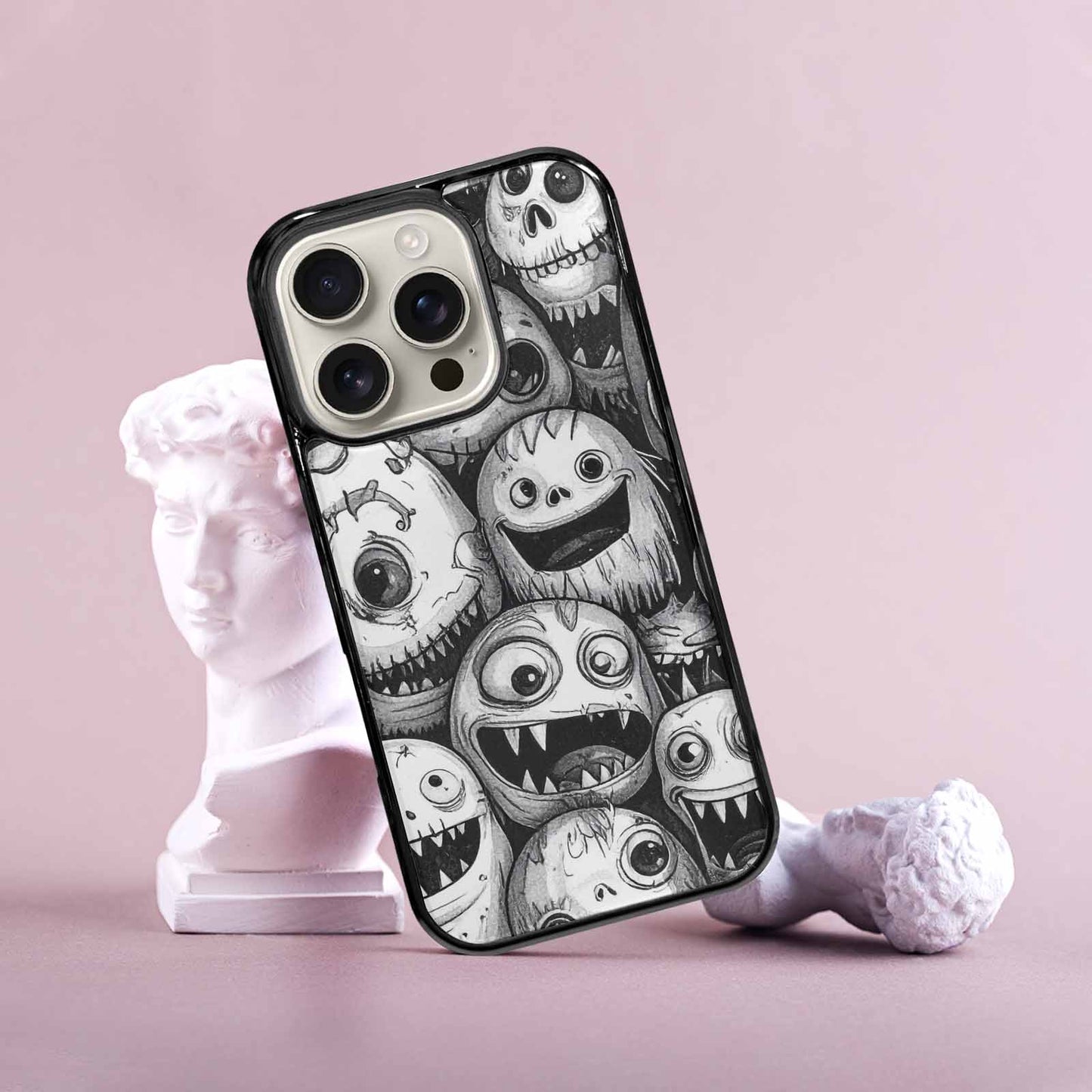 iPhone 16 Pro Case — Black And White Monster Face Collage, Custom Phone Case