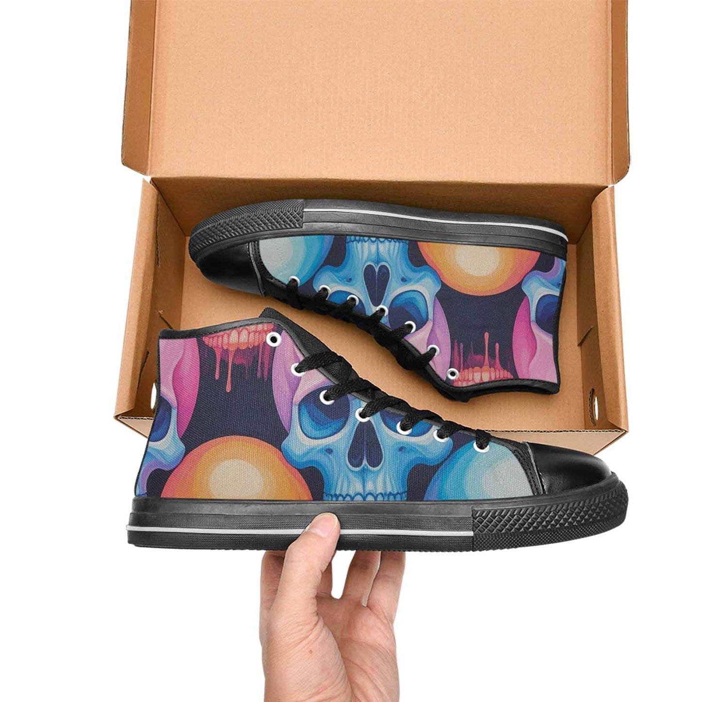WOMEN'S Dripping Candy Skulls High Top Canvas Grunge Custom Shoes
