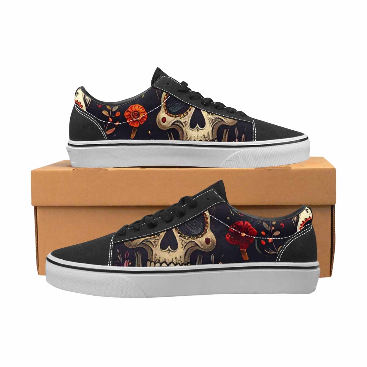 MEN'S Mushrooms And Skulls Canvas Lace-Up Vivid Custom Shoes