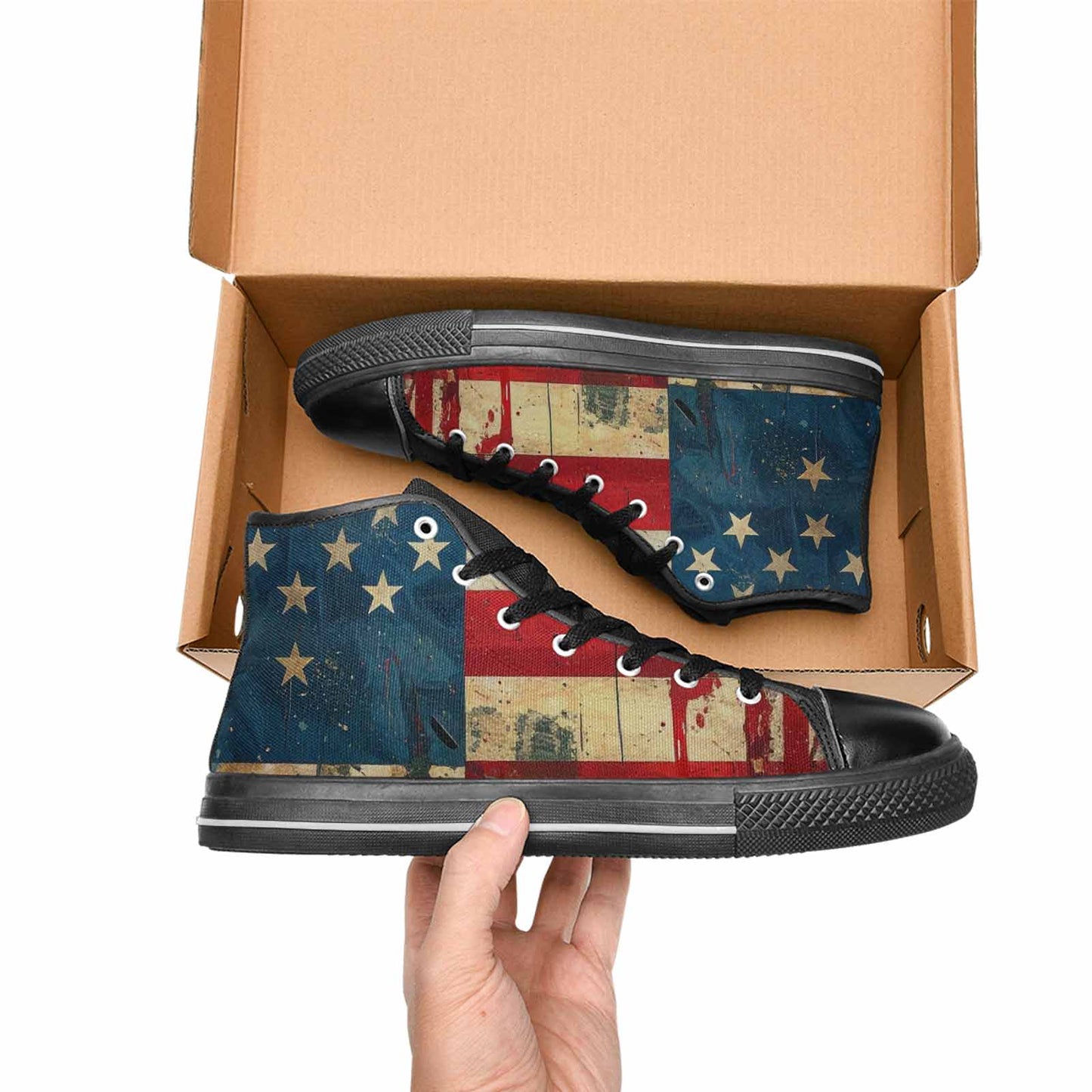 MEN'S American Flag Stars High Top Canvas Neon Fantasy Custom Sneakers