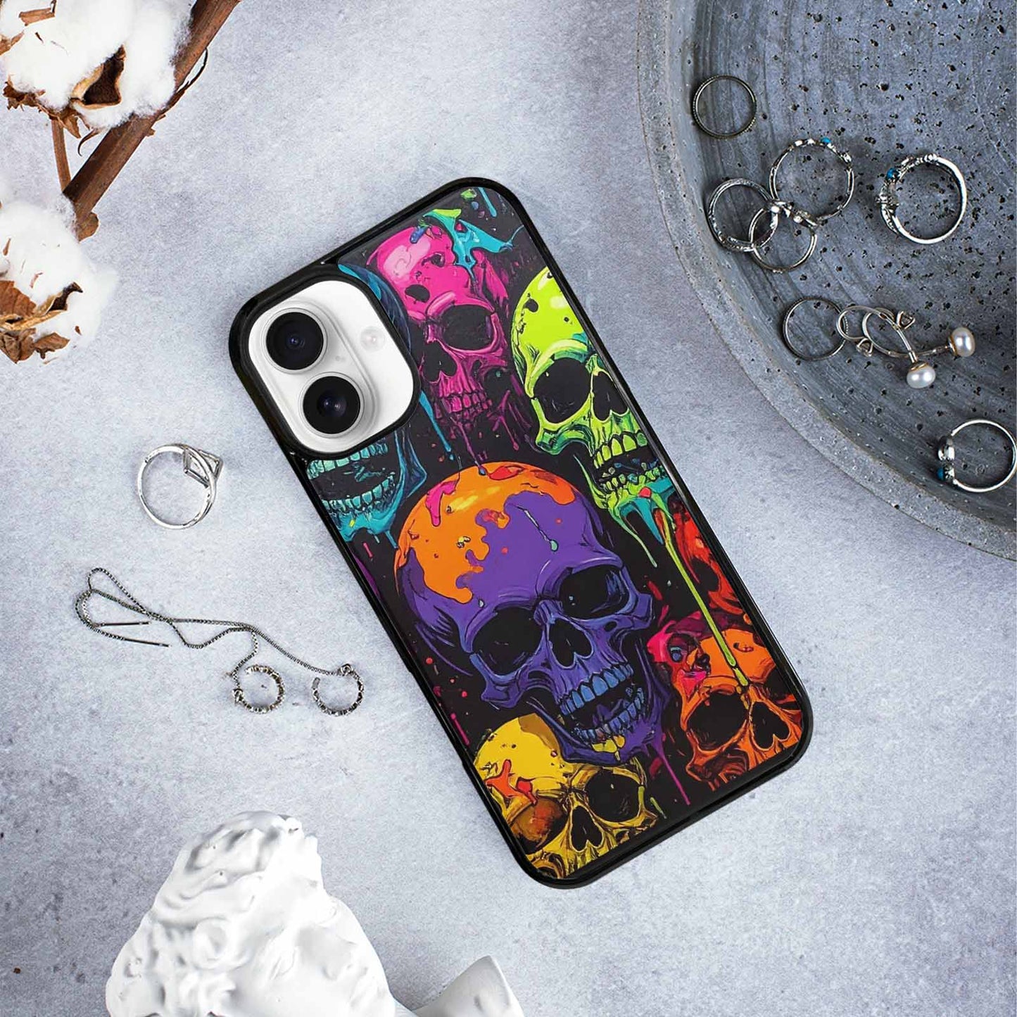 iPhone 16 Plus Case — Vibrant Camo 1000\'s Of Skeletons Neon, Custom Phone Case