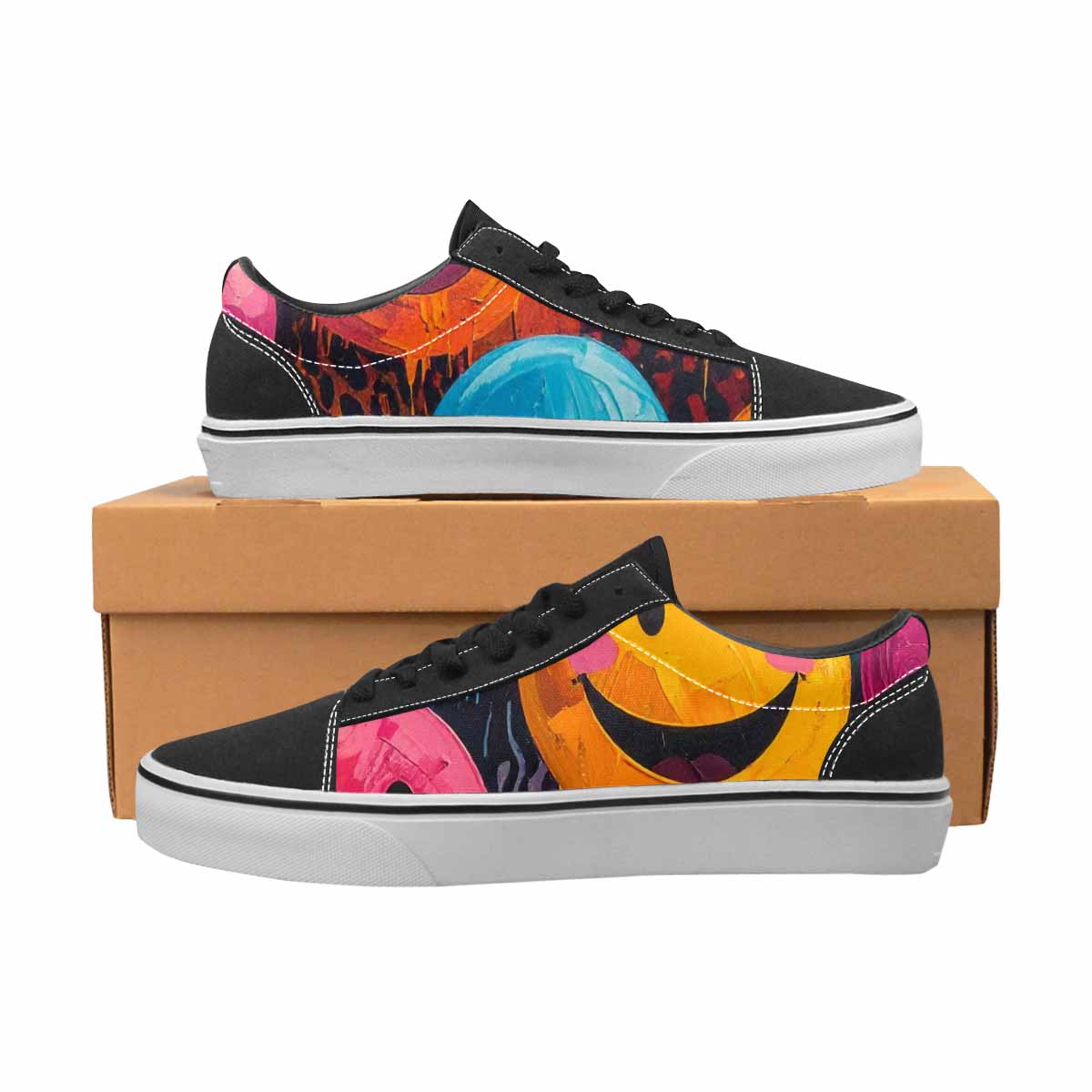 WOMEN'S Smiley Faces Animal Lace-Up Canvas Vivid Custom Sneakers