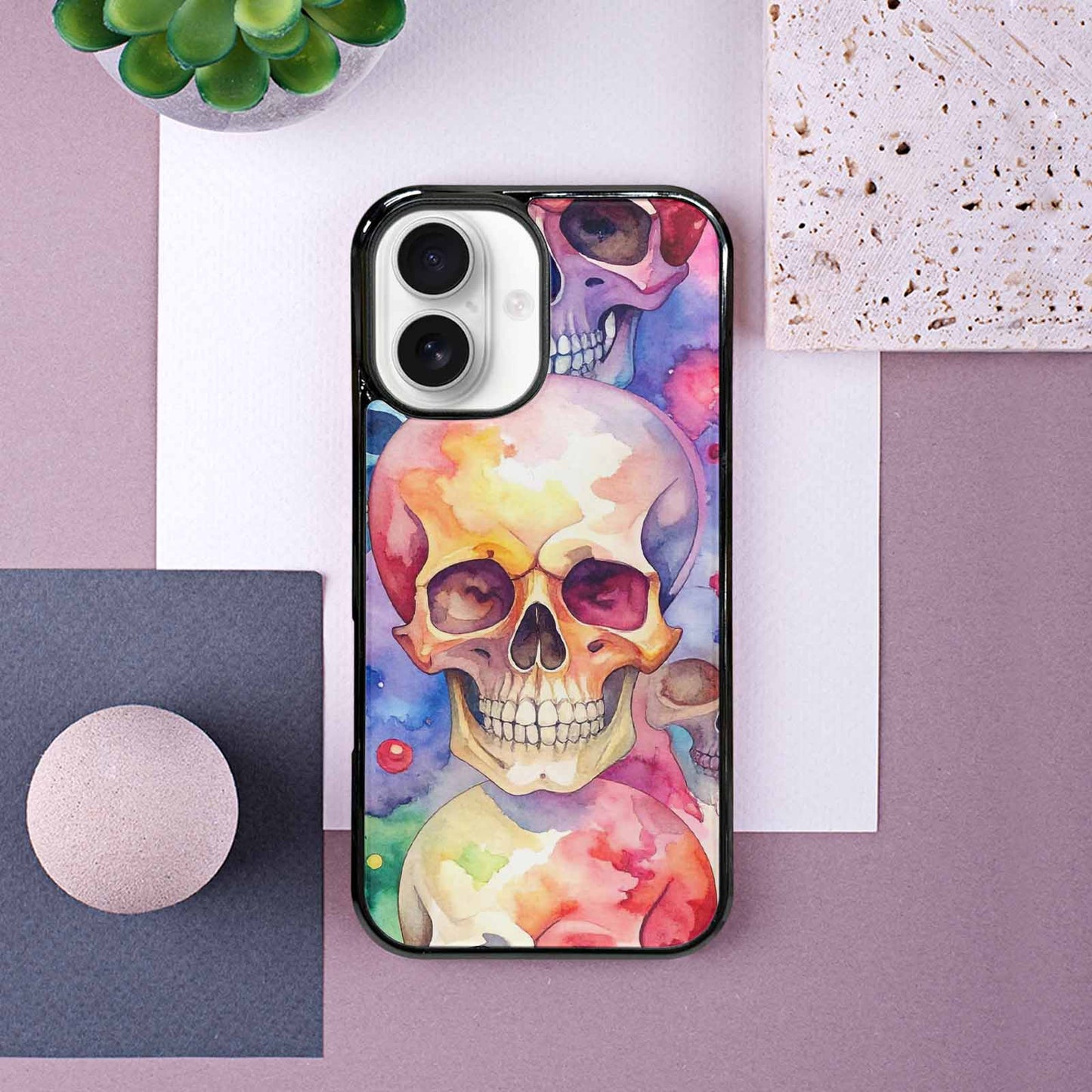 iPhone 16 Case — Kulls Watercolor Skulls Small Skull Pattern, Personalized Phone Case