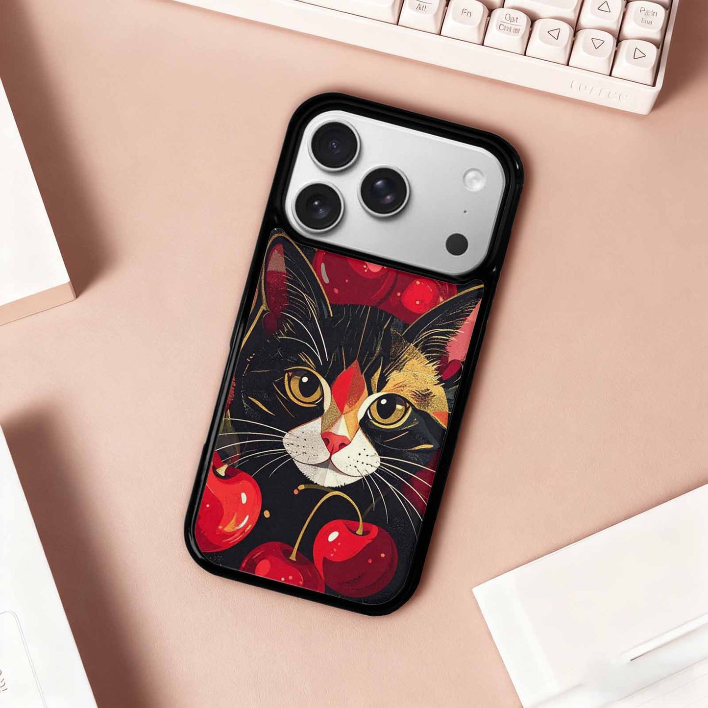 iPhone 17 Pro Case — Retro Cherry Cat Face Retro Vintage, Custom Art Phone Cover