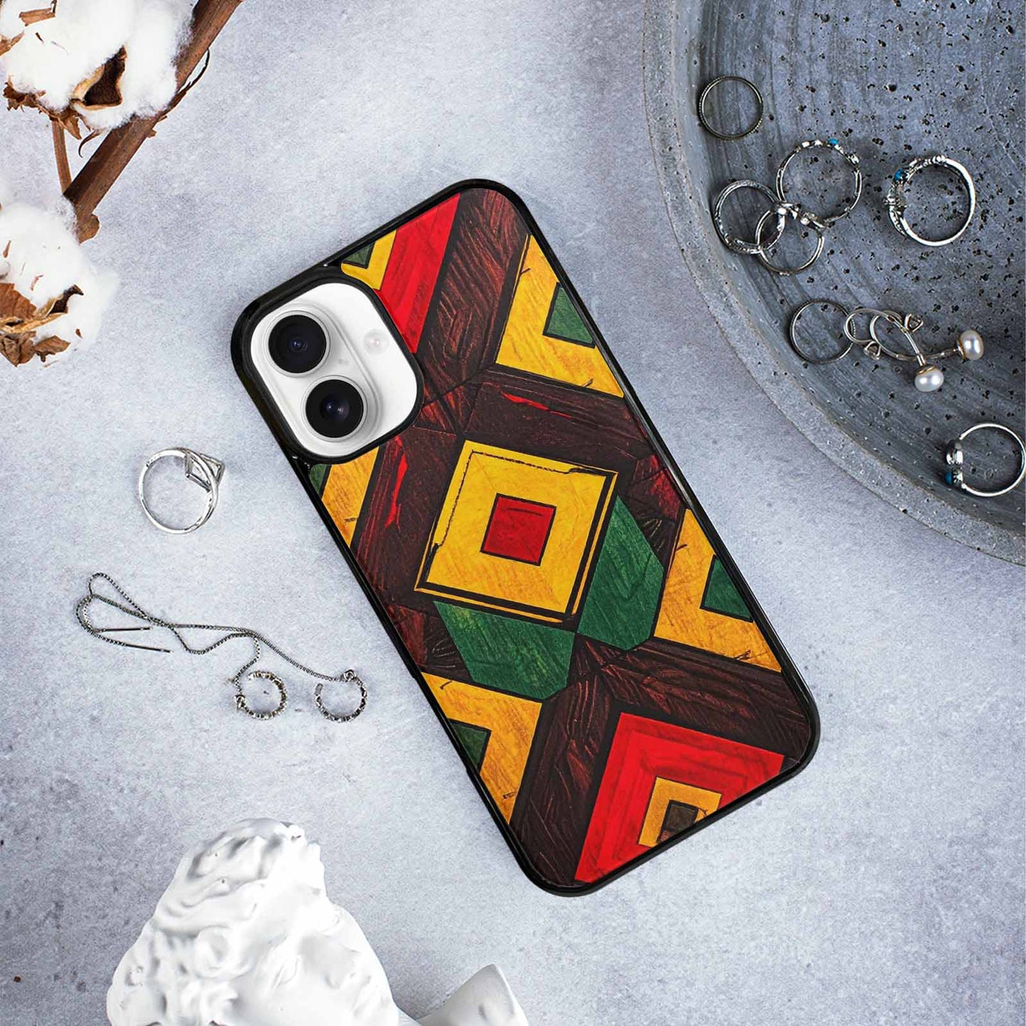iPhone 16 Plus Case — African Kente Cloth Inspired Pattern Geometric, Custom Print Case Cover