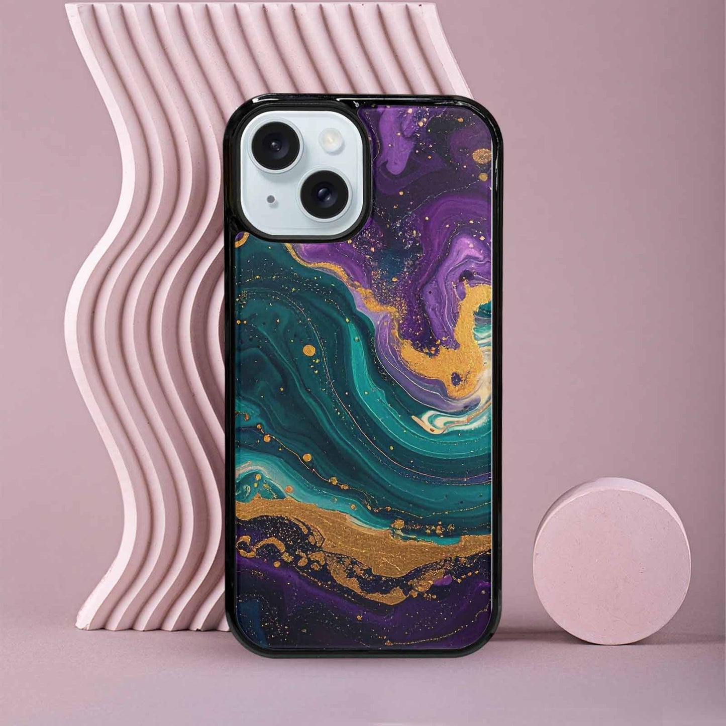 iPhone 15 Case — Marbled Swirl Texture Blended With Galaxy, Original Design Phone Case