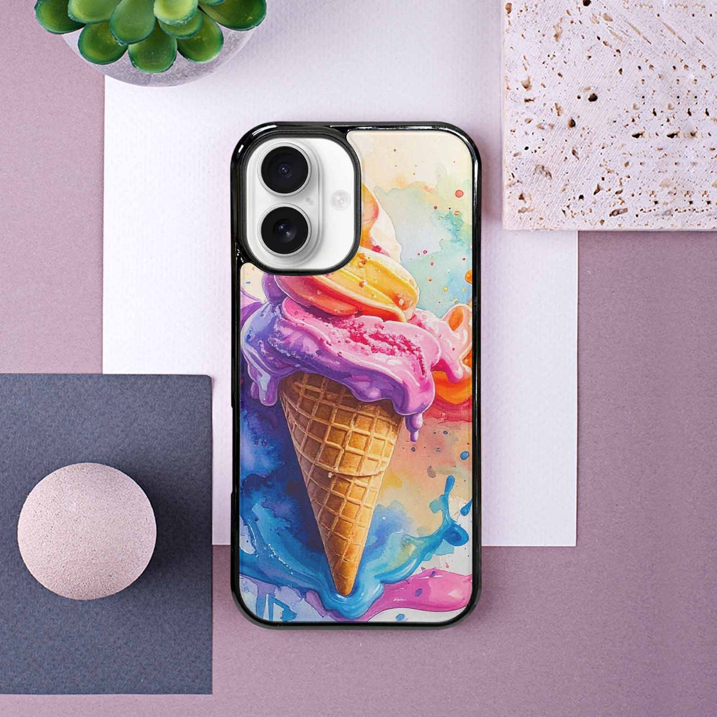 iPhone 16 Case — Melting Icecream Collage, Custom Printed Phone Case