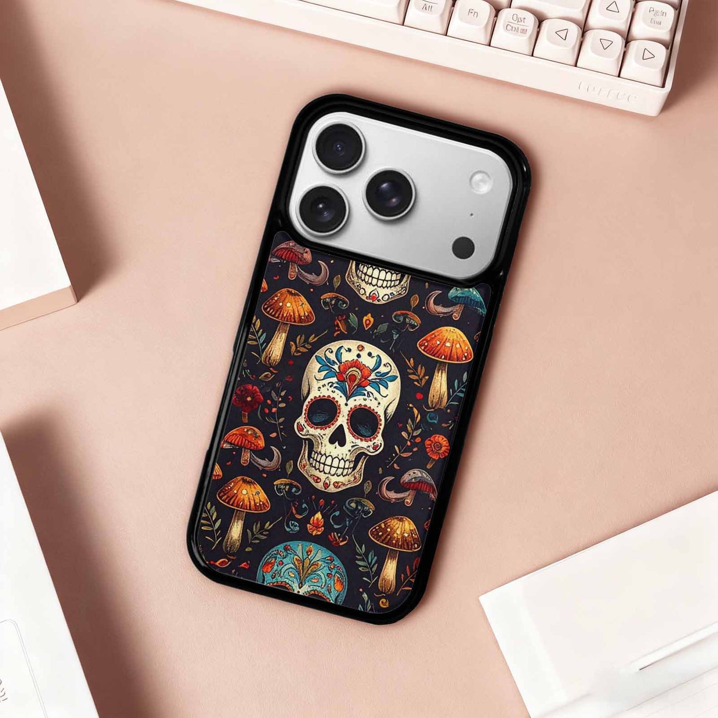 iPhone 17 Pro Case — Mushrooms And Skulls Gothic Skulls, Custom Print Case Cover