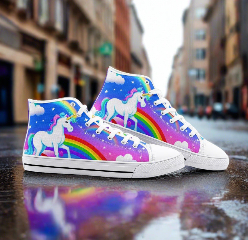 UNISEX Unicorns Rainbows Clouds Custom Sneakers | Freaky Shoes®