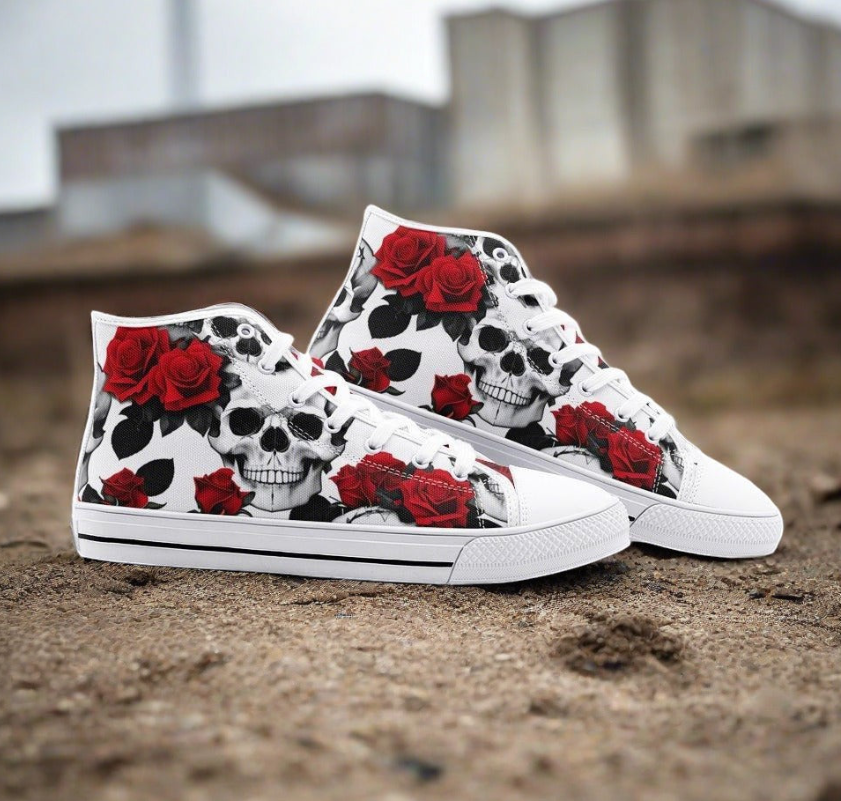 UNISEX Skulls & Rose (Print 8) Custom Sneakers 2 | Freaky Shoes®