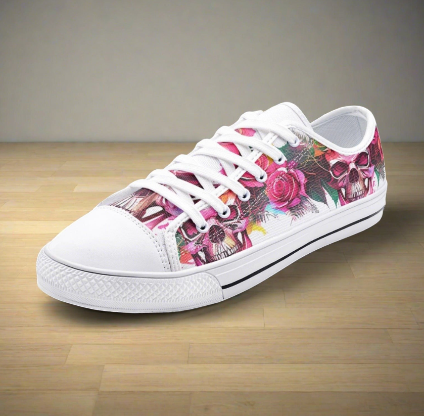 UNISEX Skulls & Roses (Print 6) Custom Sneakers | Freaky Shoes®