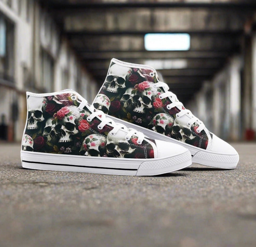 UNISEX Skulls & Roses (Print 12) Custom Sneakers | Freaky Shoes®
