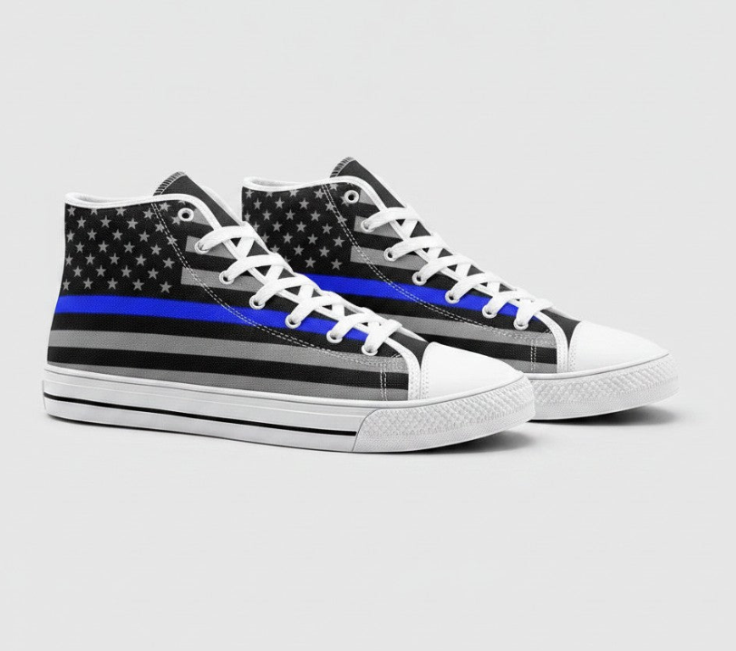 UNISEX Art Thin Blue Line Flag Custo Custom Sneakers | Freaky Shoes®