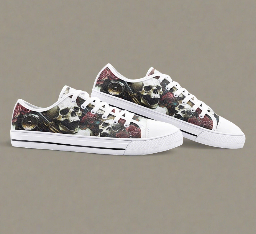 UNISEX Skulls & Rose (Print 2) Custom Sneakers 2 | Freaky Shoes®