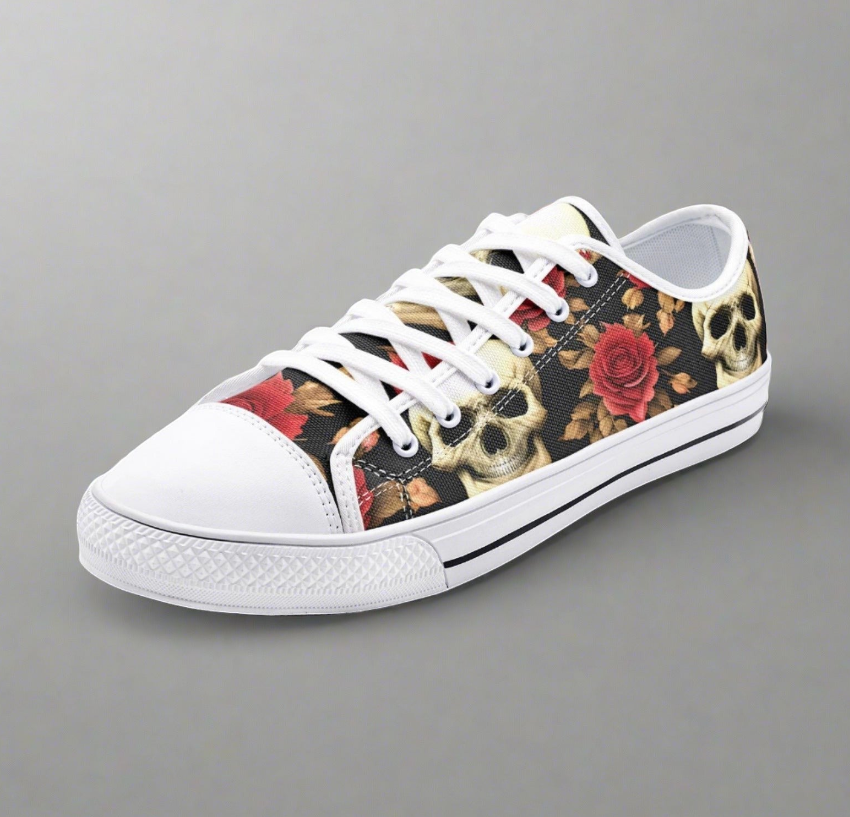 UNISEX Skulls & Rose (Print 1) Custom Sneakers 2 | Freaky Shoes®