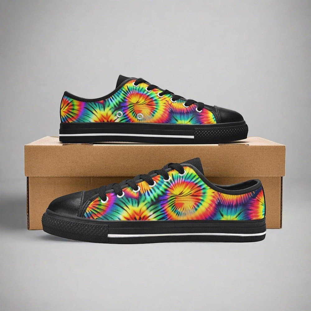 Women's Rainbow Tie Dye hand-made high-top canvas shoes — unique wearable art by Freaky Shoes