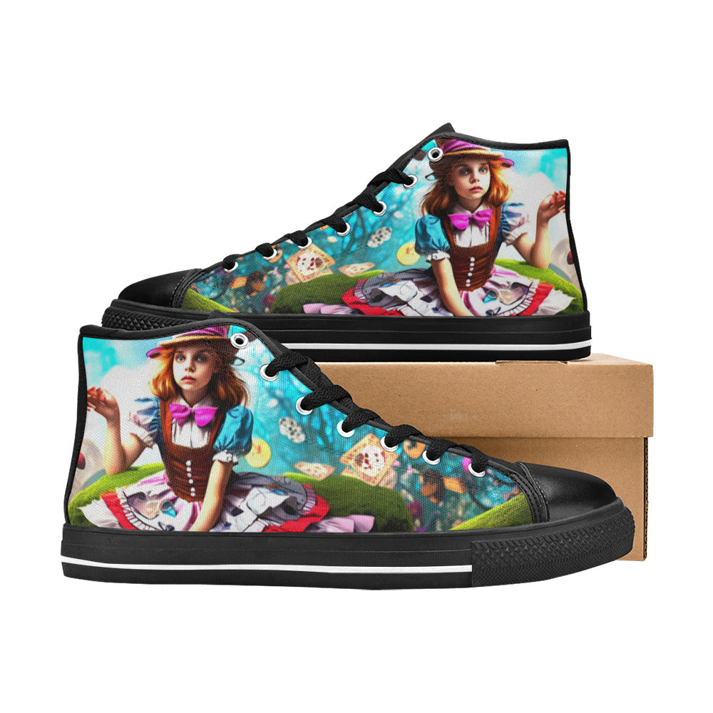 WOMEN'S Creepy Wonderland Character Surreal High Top Canvas Wallpaper Art Custom Shoes