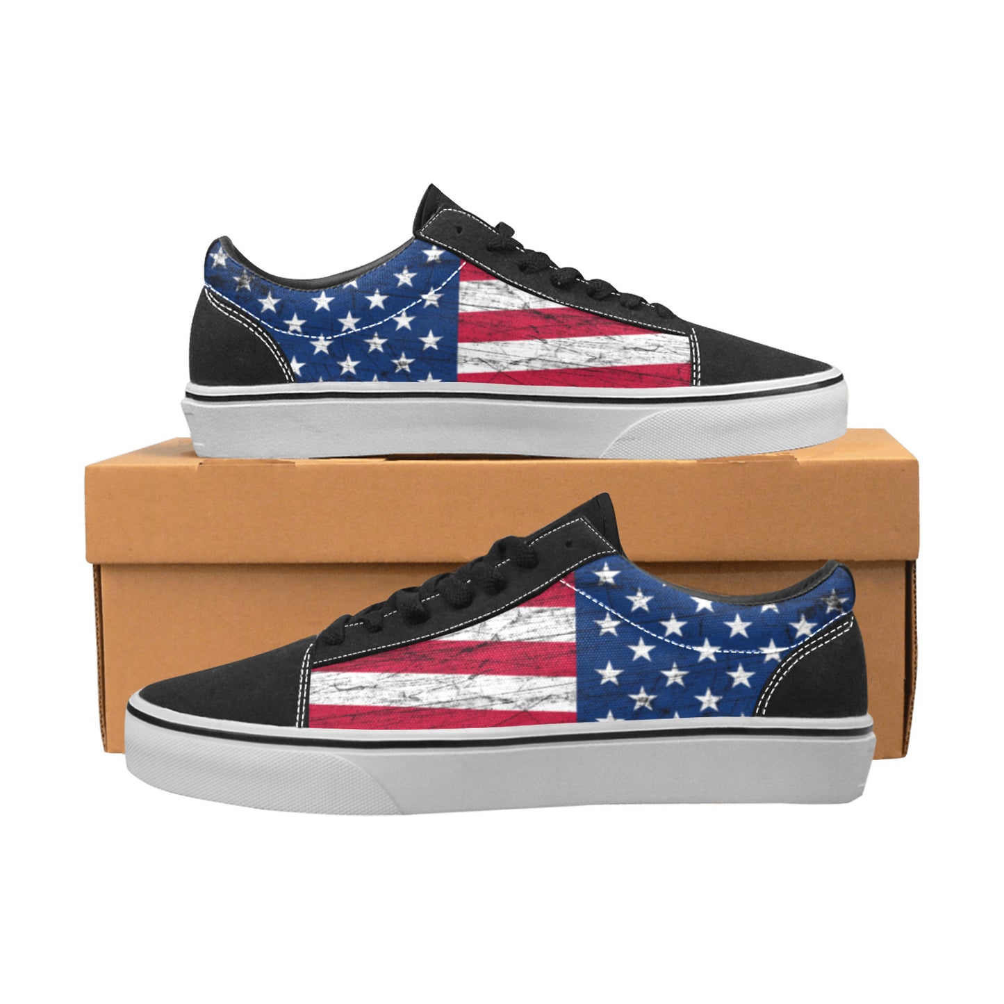 WOMEN'S USA Distressed Flag Low Top Skateboarding Wallpaper Art Custom Shoes