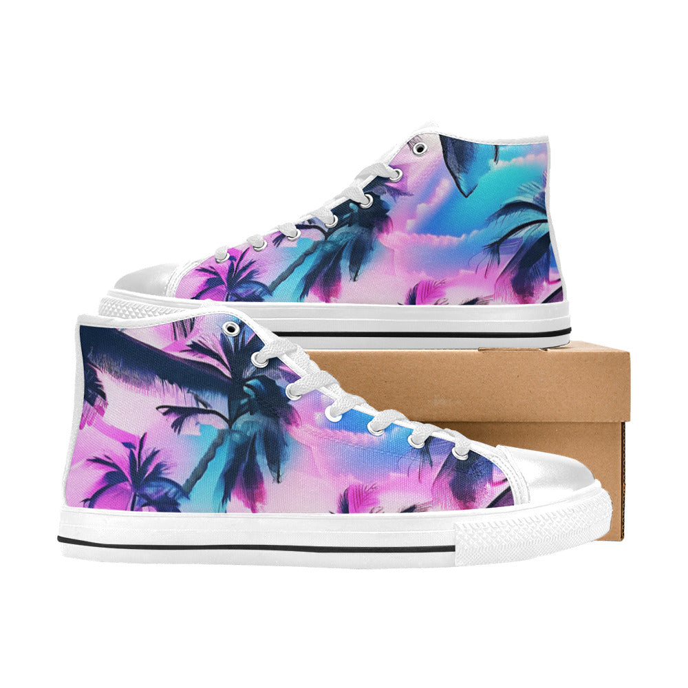 MEN'S Bright Palm Tree Art High Top Canvas Vibrant Chaos Custom Shoes