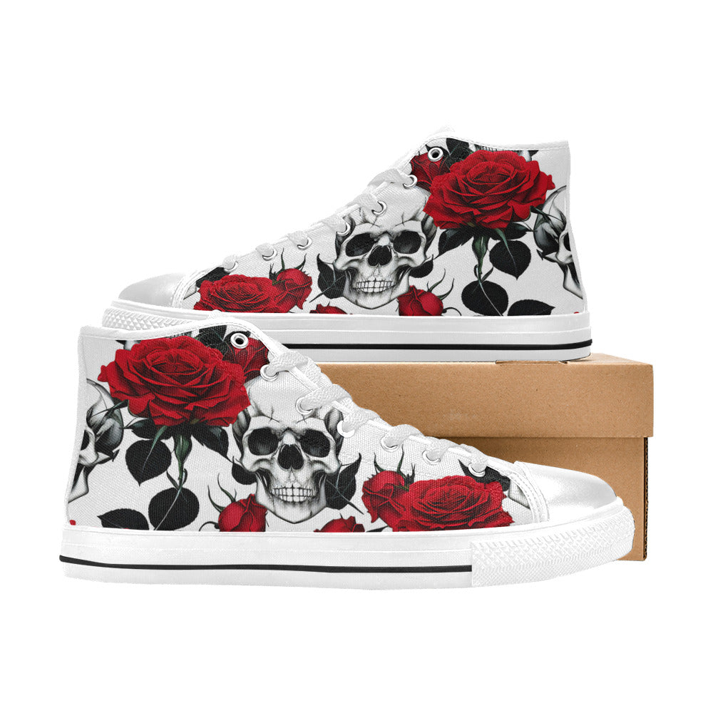 MEN'S Skulls Roses Deluxe 8 High Top Canvas Neon Fantasy Shoes